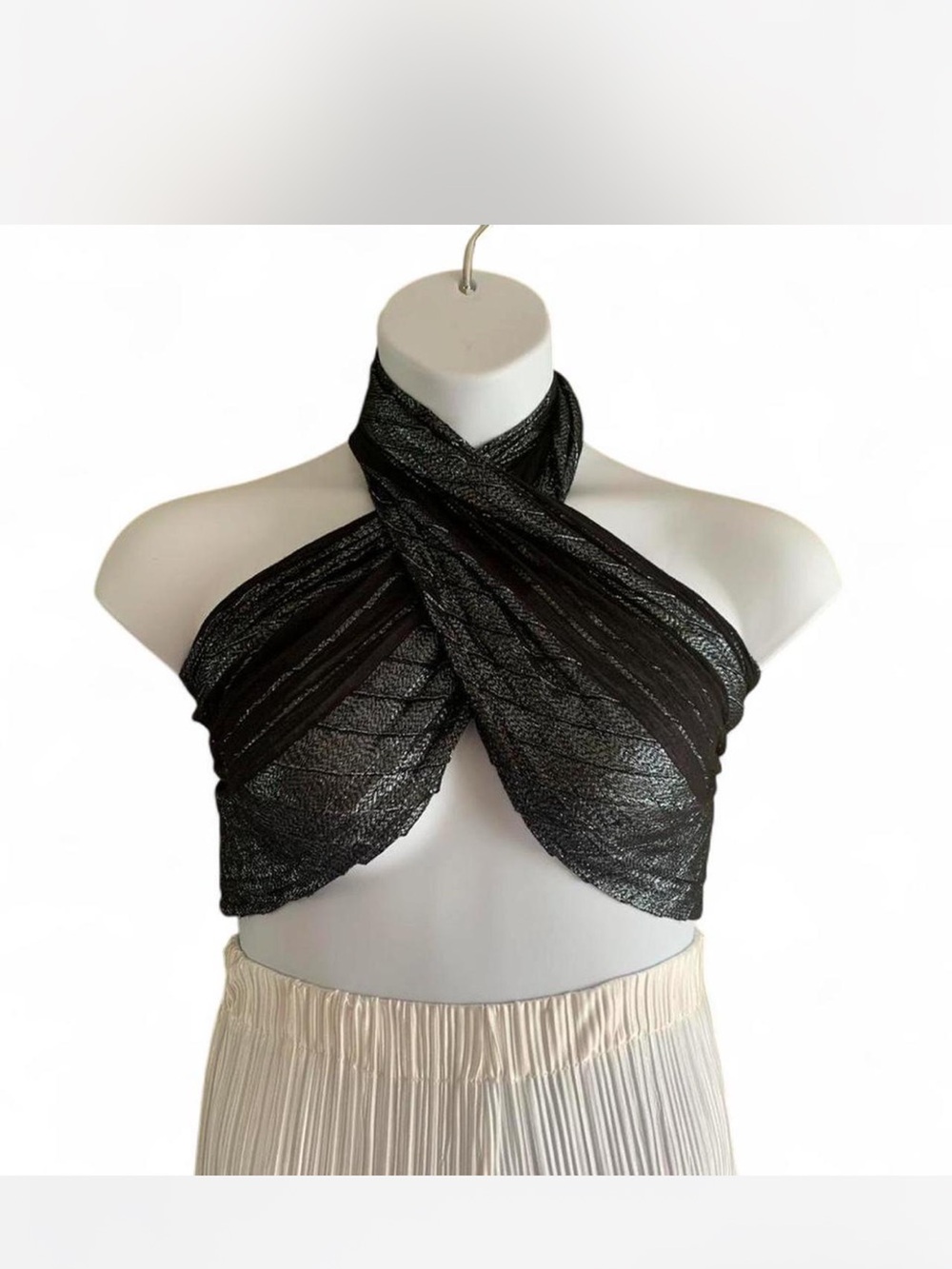 Cato Black & Silver Crisscross Sheer Wrap Scarf Top or wraparound scarf